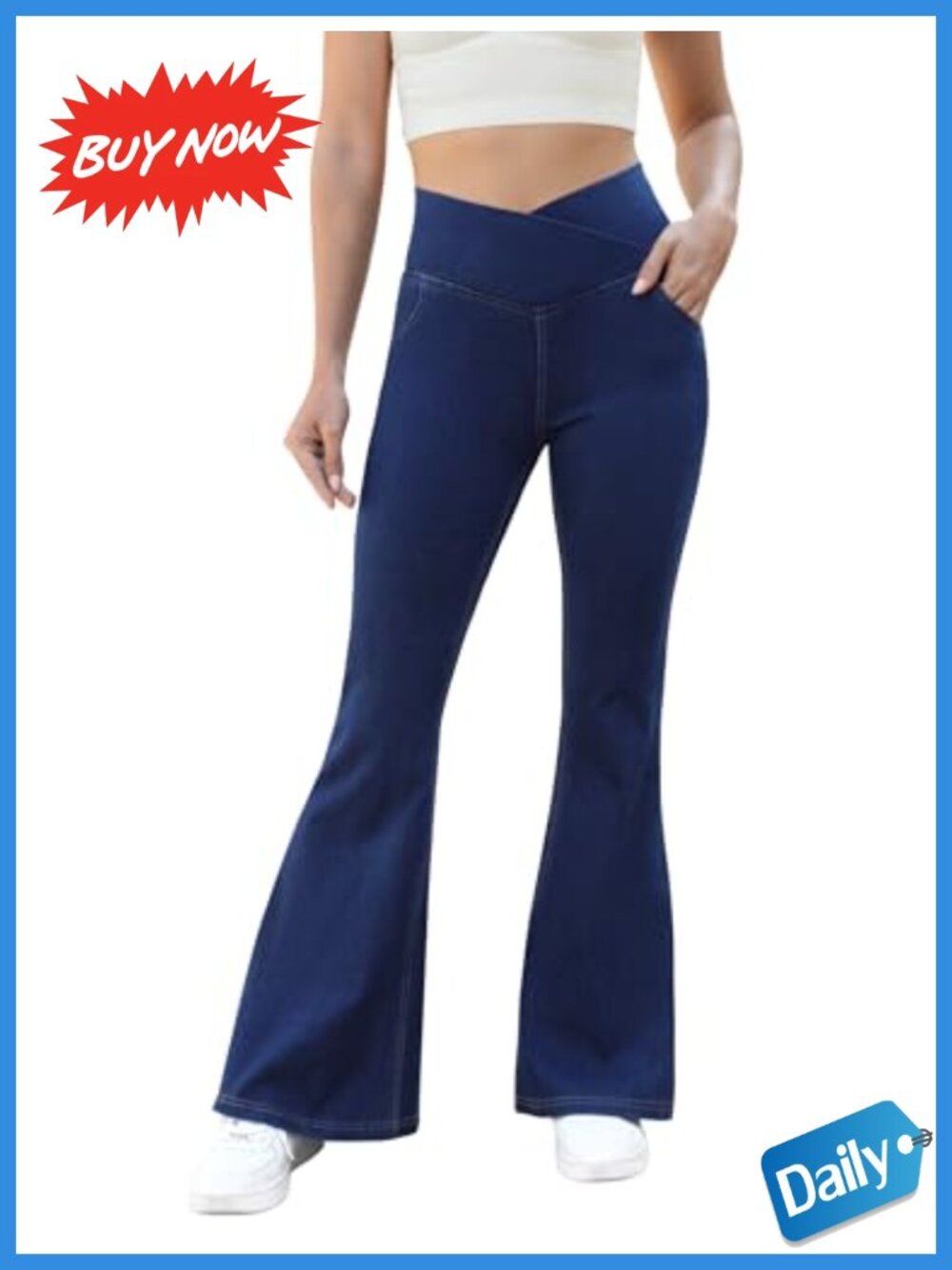Bell Bottom Jeans High Rise Crossover Stretchy Flared Jeggings Pull On